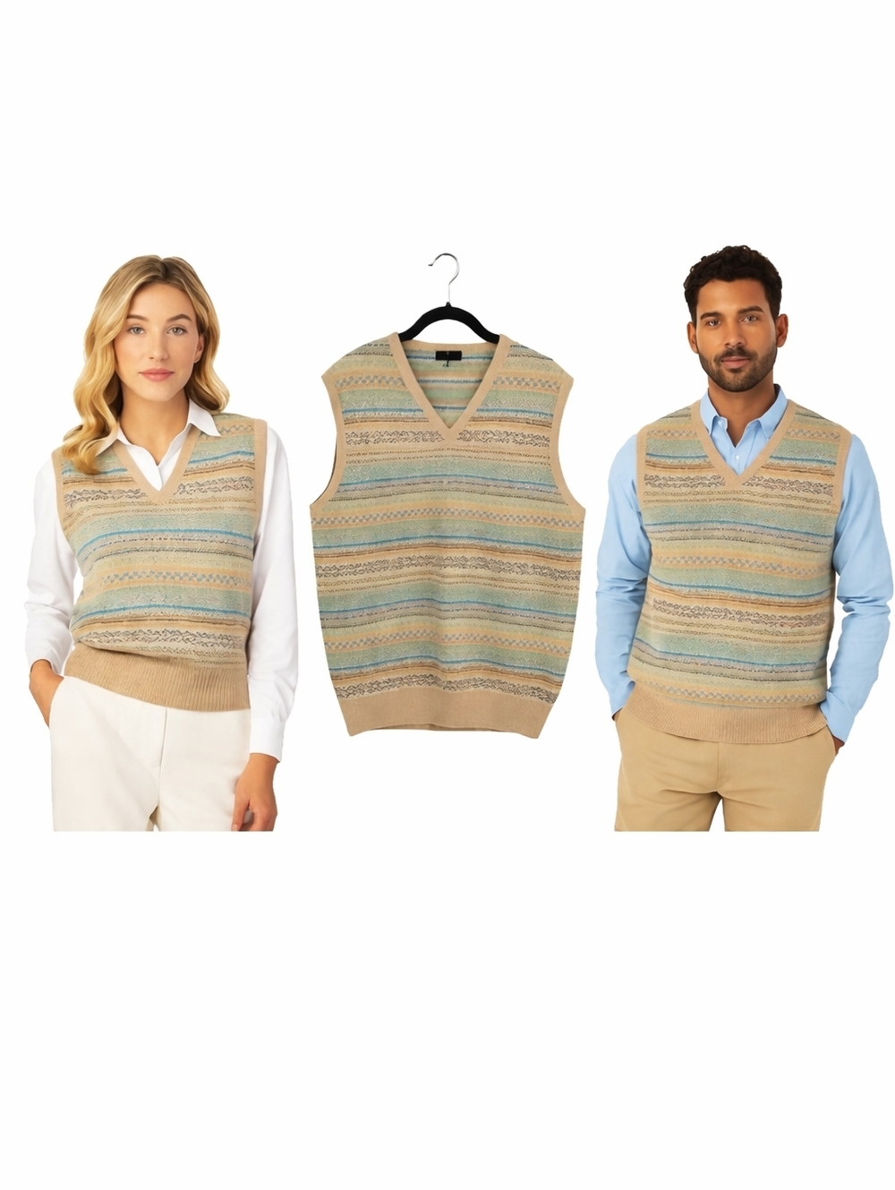 Lilly Pulitzer Via Palm Beach Unisex 100% Cashmere Fair Isle Sweater Vest Large